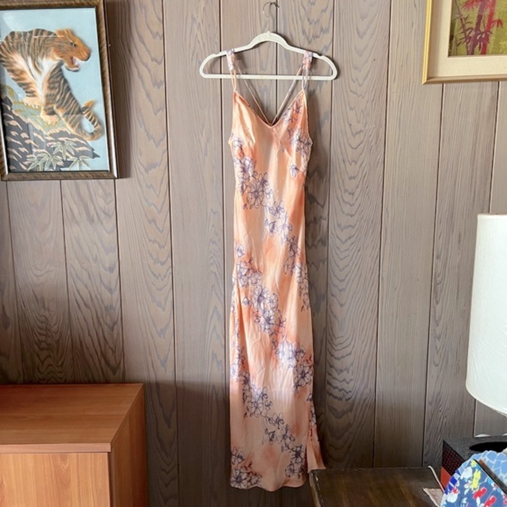 Free People Intimately - Cassie Slip Maxi Dress, Coral Pink & Lavendar